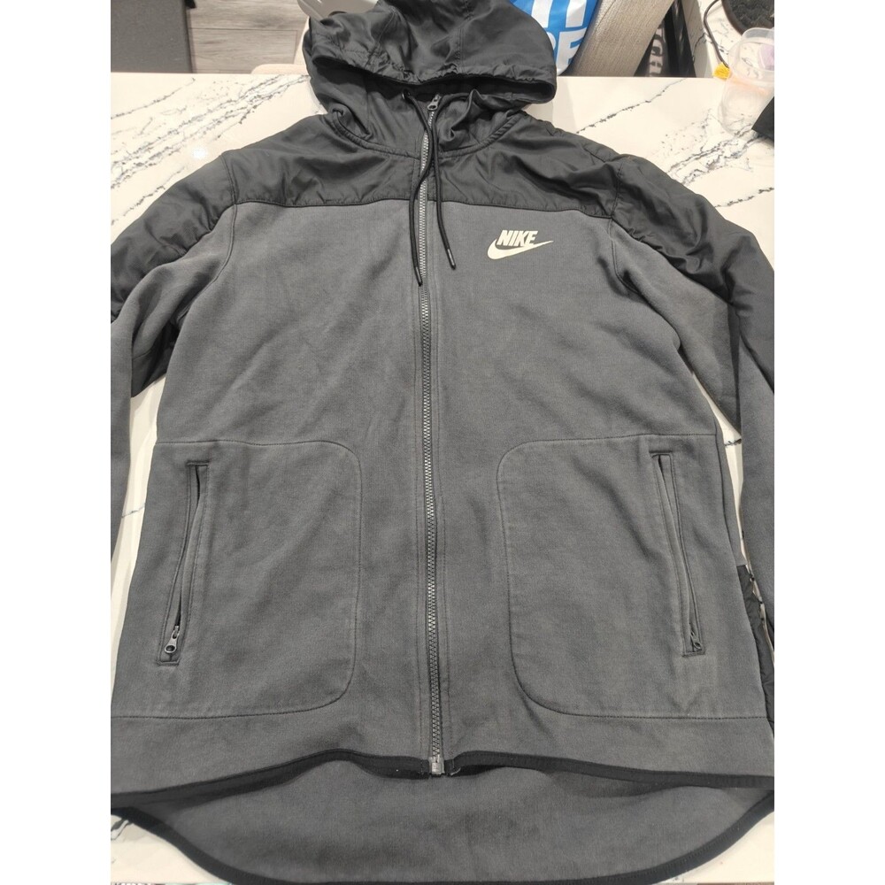 Nike Vintage Blue Tag Hoodie Mens L Gray Full Zip 2 Tone Black Gray Tech